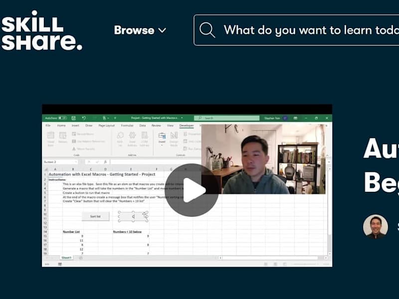 Cover image for Skillshare Class "Automation with Excel Macros / Excel VBA"