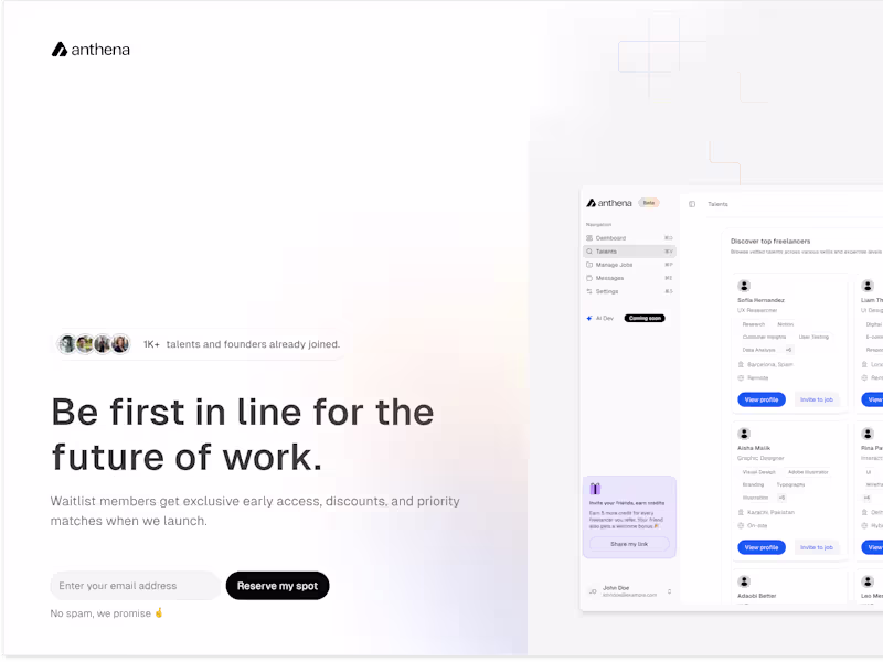 Cover image for waitlist page for Anthena 🚀