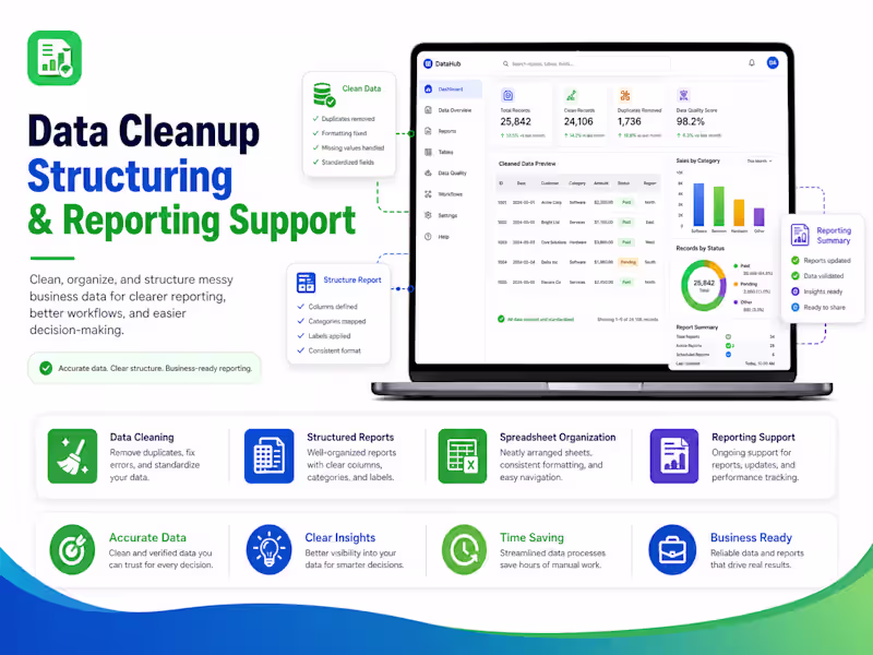 Cover image for Data Cleanup, Structuring & Reporting Support