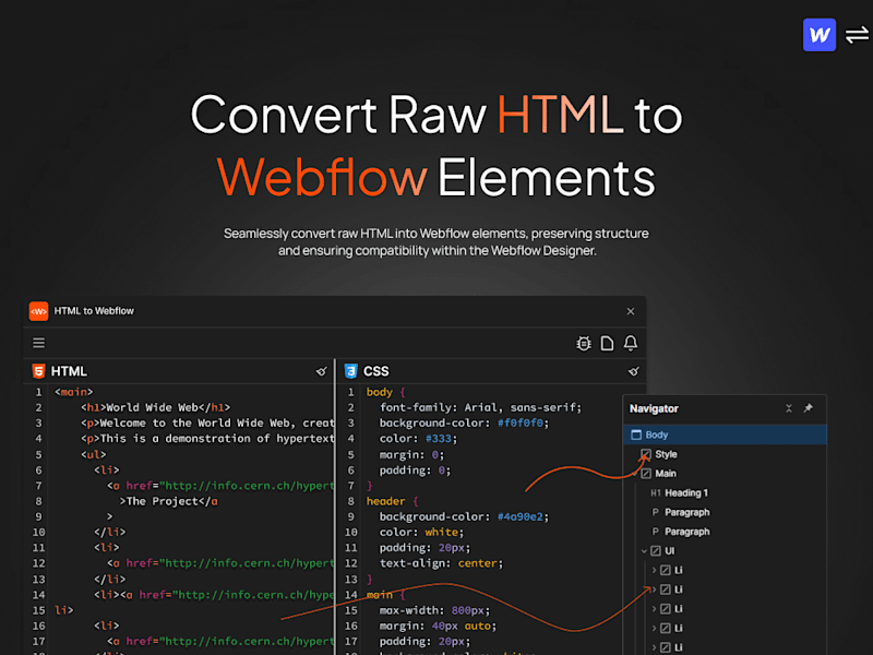 Cover image for HTMLtoflow | HTML and CSS to Webflow Converter