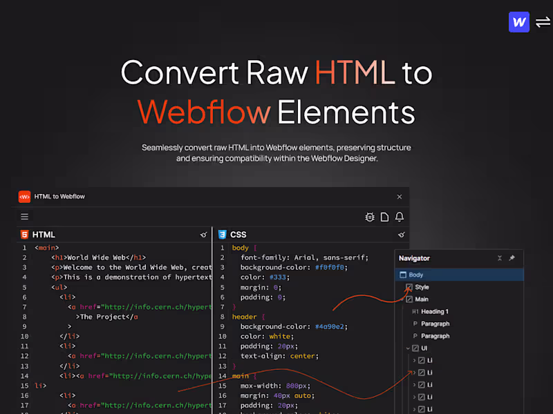 Cover image for HTMLtoflow | HTML and CSS to Webflow Converter