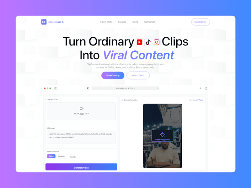 Cover image for ClipGenius AI Framer Landing Design and Development