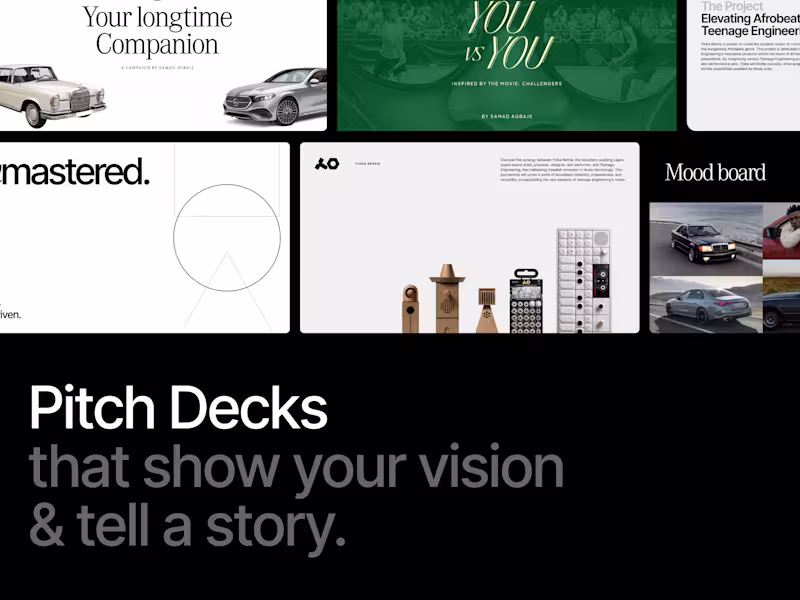 Cover image for Pitch decks built to impress, persuade, and win.