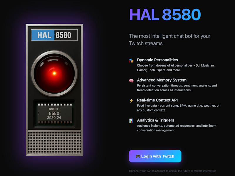 Cover image for HAL 8580 - AI-Powered Twitch Companion