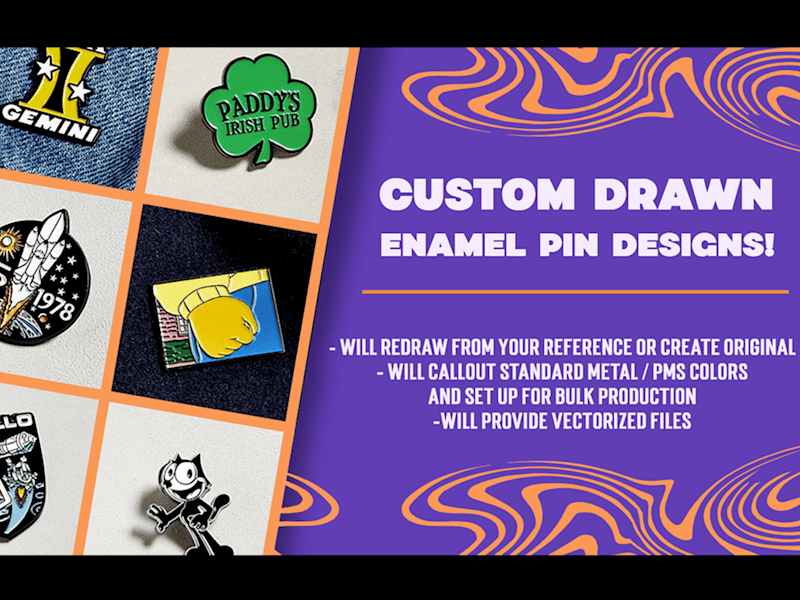 Cover image for I will draw from reference or create original enamel pin designs