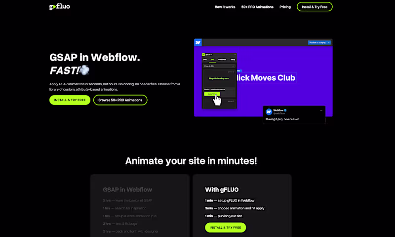 Cover image for gFLUO - Webflow Animation App Development
