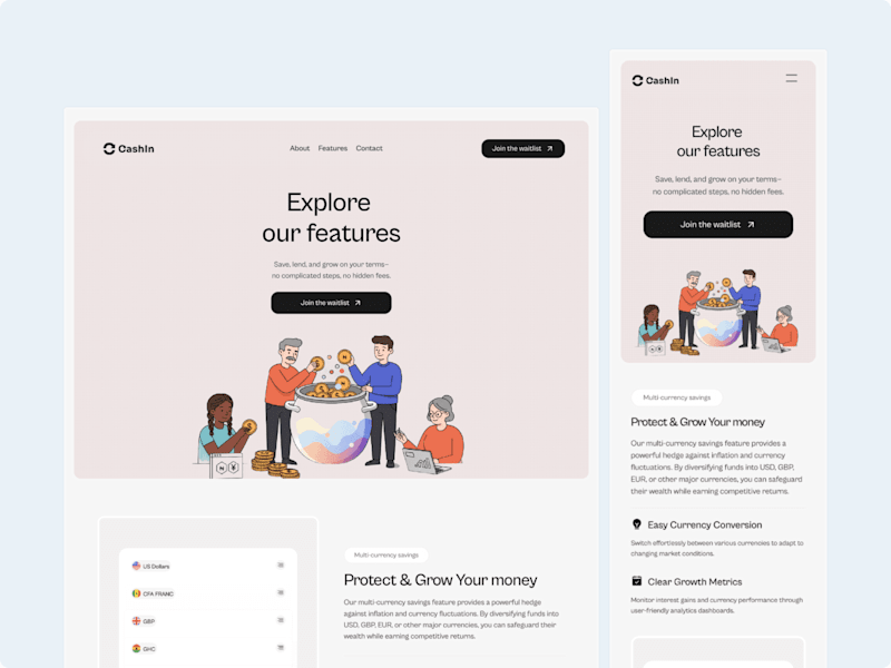 Cover image for Cashin website: Framer responsive web design 
