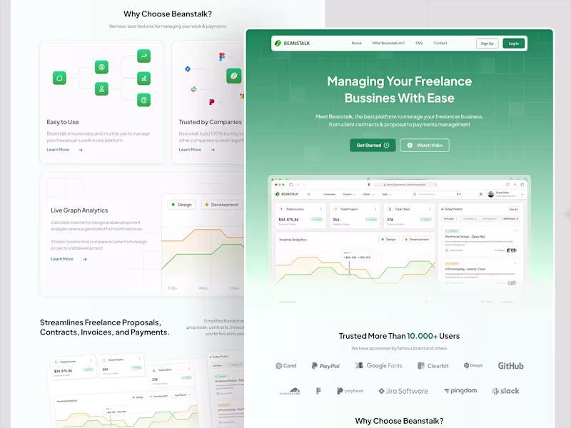 Cover image for Beanstalk: Freelance Management Platform Landing Page