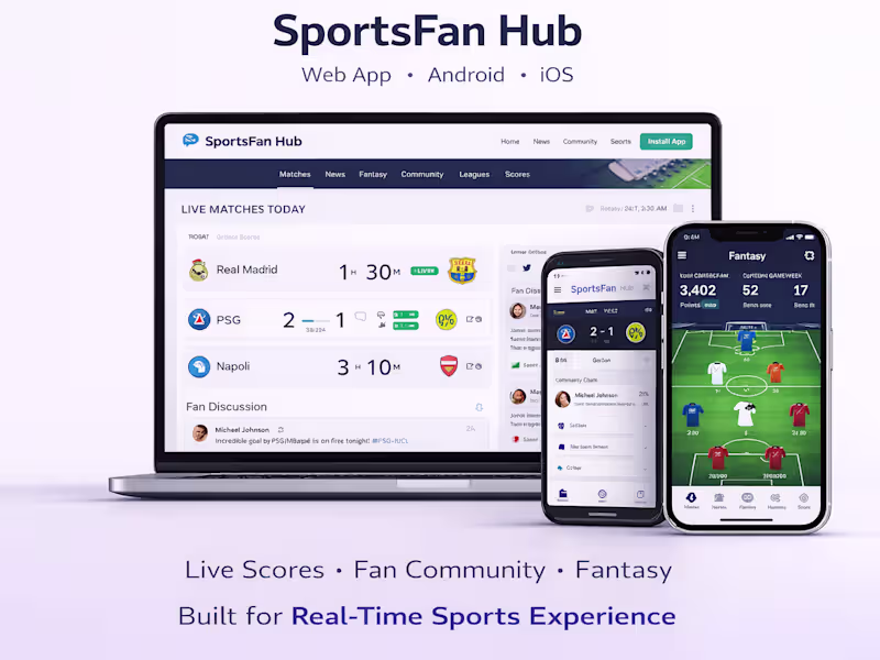 Cover image for SportsFan Hub — Full Product Development (Web + Android + iOS)