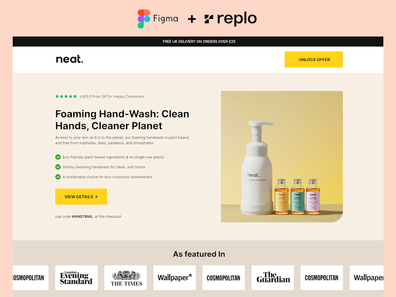 Cover image for Neat. - hand wash landing page Build in Replo