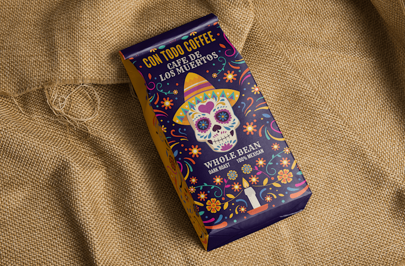 Cover image for "Cafe de los Muertos" Mexican Coffee Packaging Design