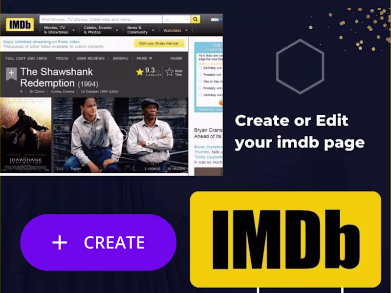 Cover image for You will get a fantastic iMDB page for you or your Movies