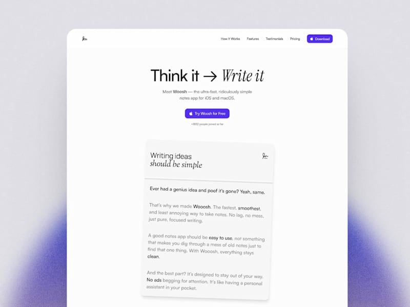 Cover image for Woosh Landing Page