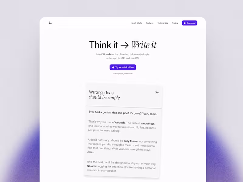 Cover image for Woosh Landing Page