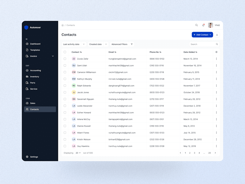 Cover image for Contacts CRM Web SAAS UI Design