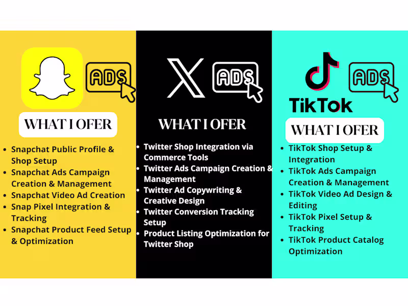Cover image for I will setup snapchat tiktok twitter shop ads snapchat bot x bot