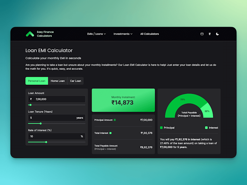 Cover image for Loan EMI Calculator | Easy Finance Calculators