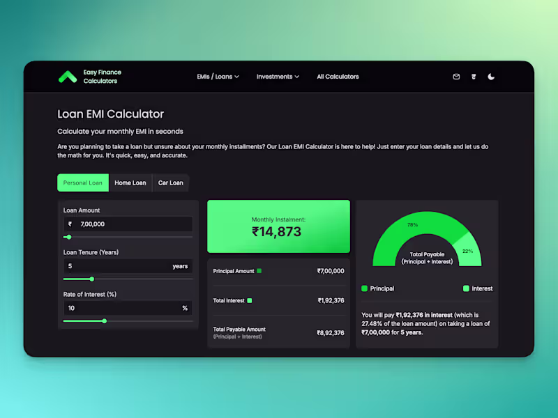 Cover image for Loan EMI Calculator | Easy Finance Calculators