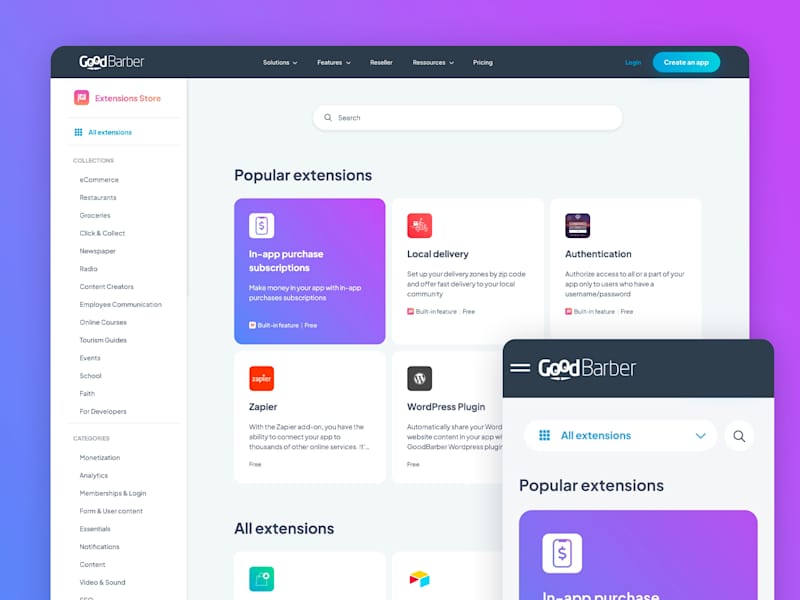 Cover image for GoodBarber's Extensions Store Design