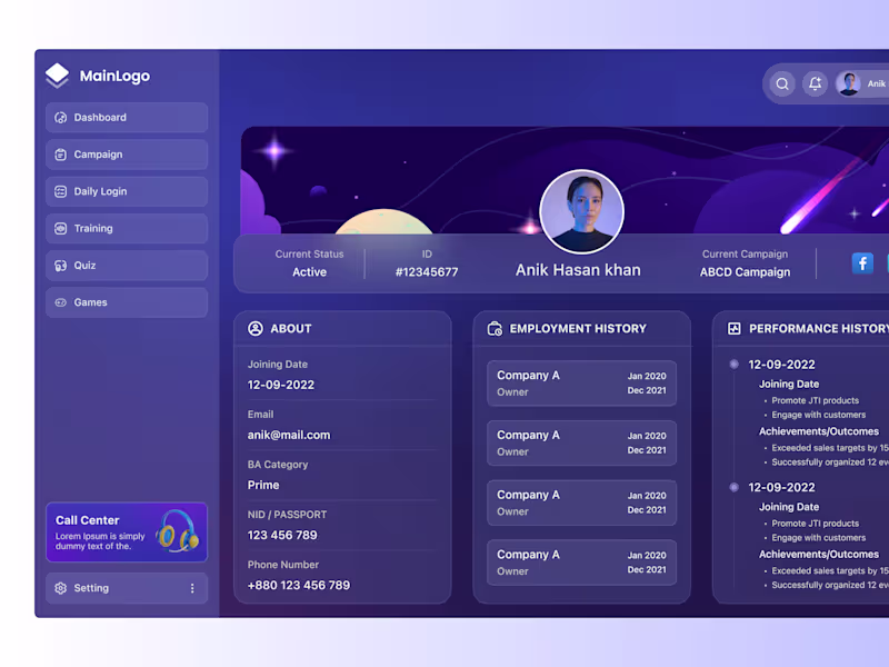 Cover image for Tablet Profile Page Design