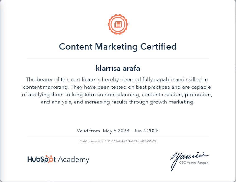 Cover image for Content Marketing Certification from HubSpot