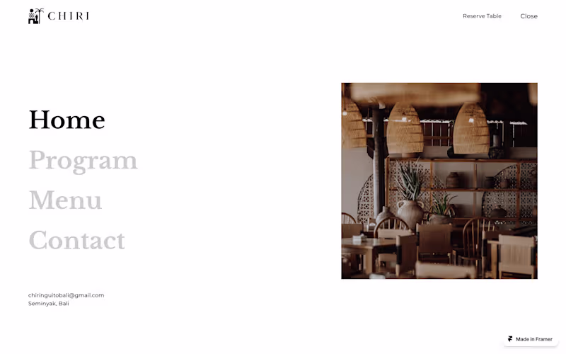 Cover image for Chiri Restaurant – Framer Website Development