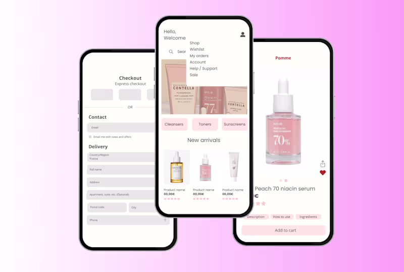Cover image for Currently designing wireframes for a skincare online store, ...
