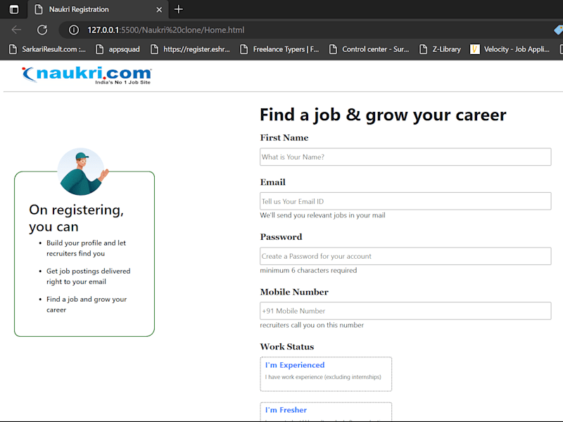 Cover image for Naukri.com Registration Page Design (HTML, CSS, and JavaScript)
