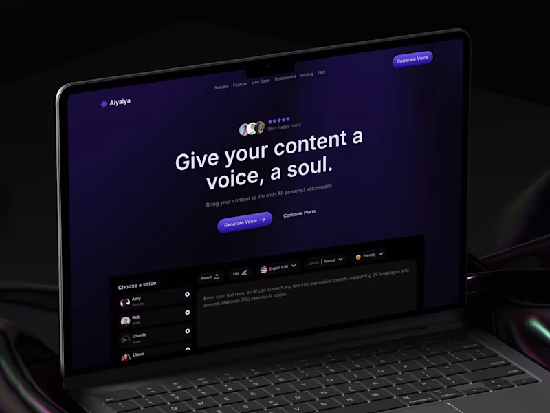 Cover image for Aiyaiya — AI SaaS Landing Page (TTS)