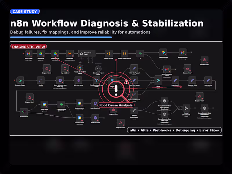 Cover image for n8n Workflow Debugging & Error Fix (Stabilization Audit)