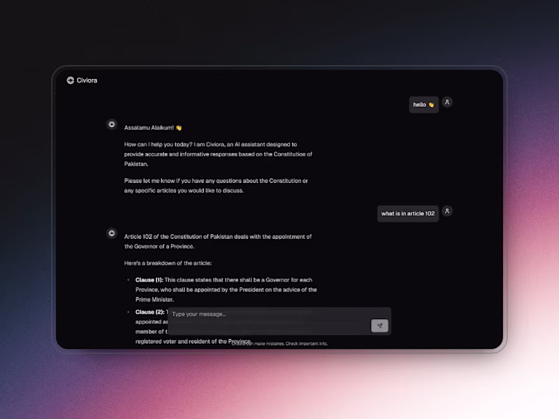 Cover image for Civiora: AI-Powered Constitutional Education Tool