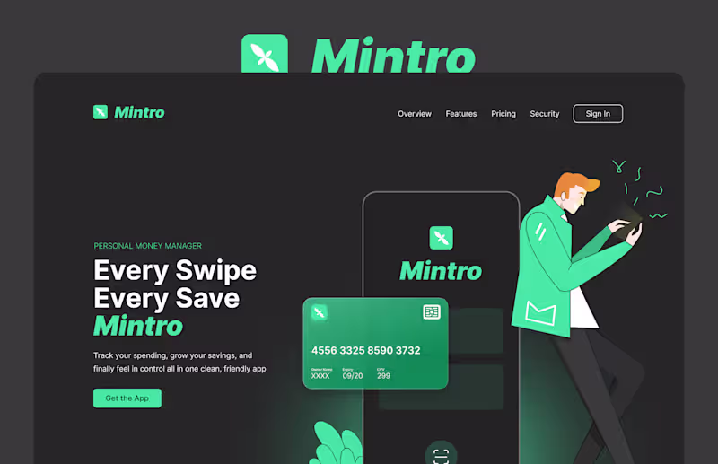 Cover image for Mintro Digital Wallet Landing Page Design