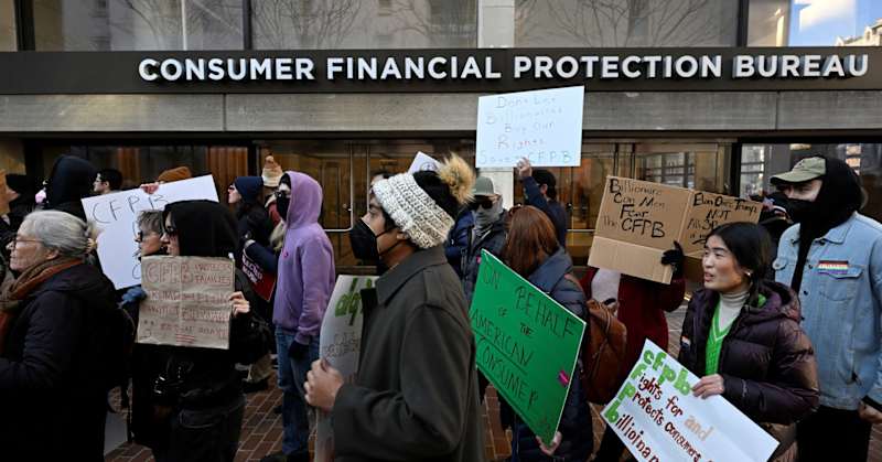 Cover image for Protests erupt after CFPB operations halted by acting director