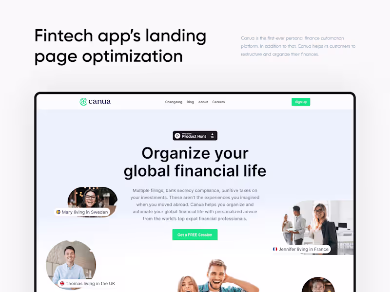 Cover image for Fintech app's landing page optimization on Behance