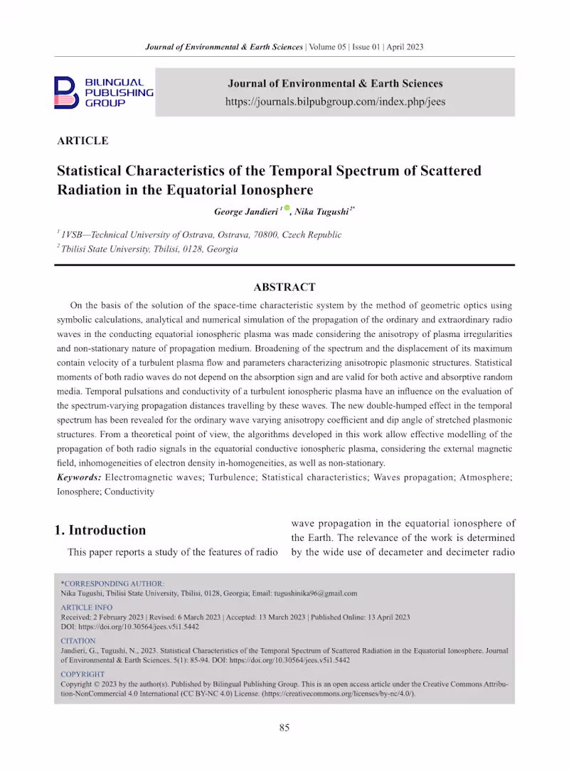 Cover image for Statistical Characteristics of the Temporal Spectrum of Scatter…