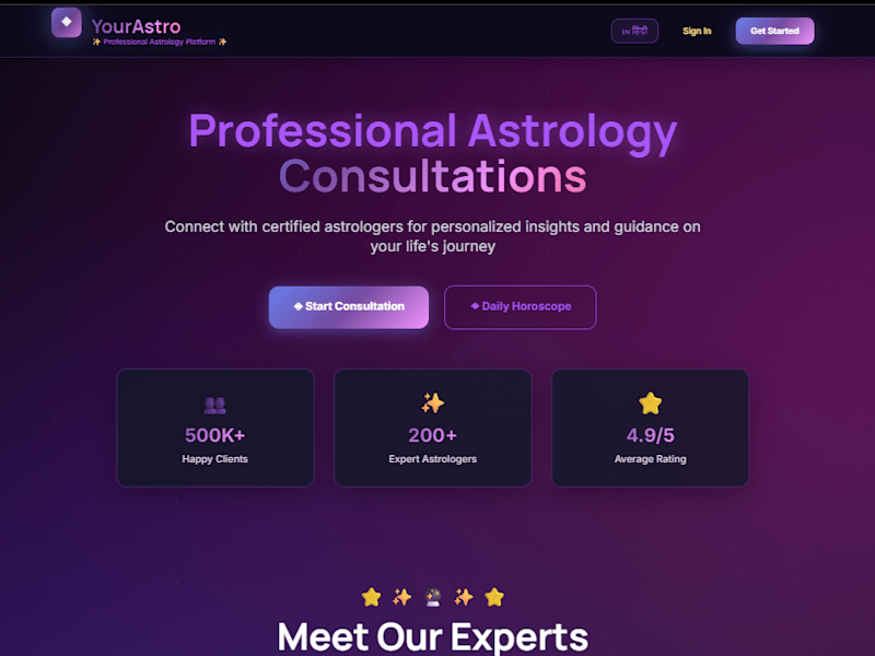 Cover image for YourAstro – AI Astrology SaaS (Next.js, React, Supabase)