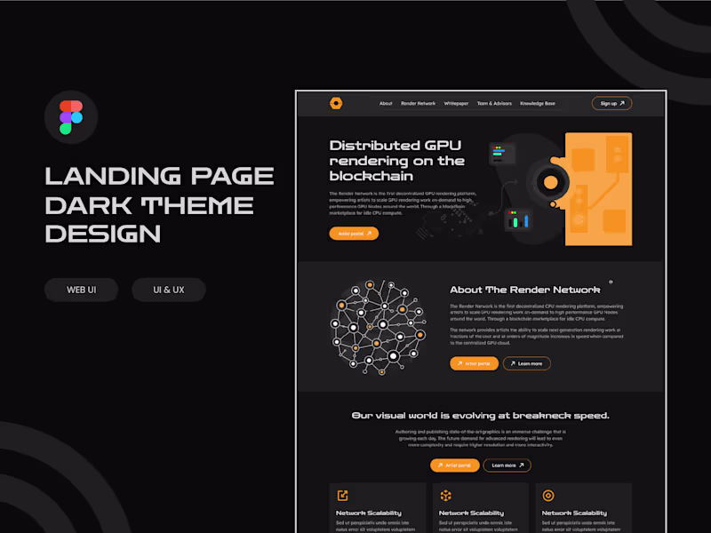 Cover image for Landing Page Dark Theme UI Design on Figma