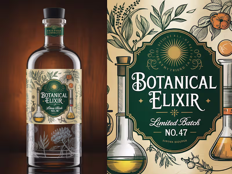 Cover image for Vintage-Modern Distillery label and custom glass bottle for ...