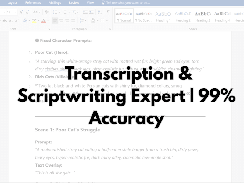 Cover image for  Transcription & Scriptwriting Expert | 99% Accuracy