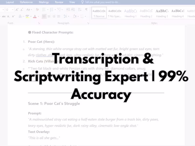 Cover image for  Transcription & Scriptwriting Expert | 99% Accuracy