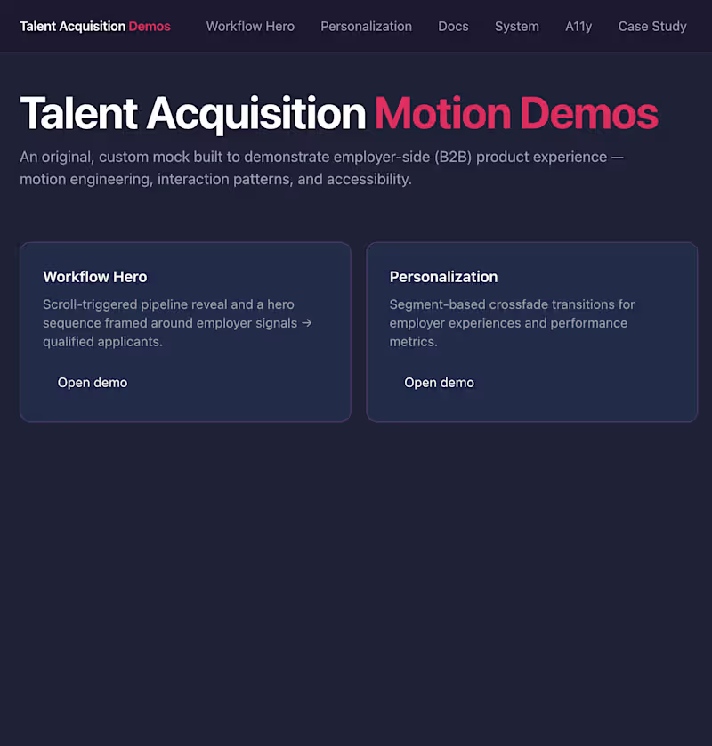 Cover image for Talent Acquisition Demos
Interactive talent acquisition