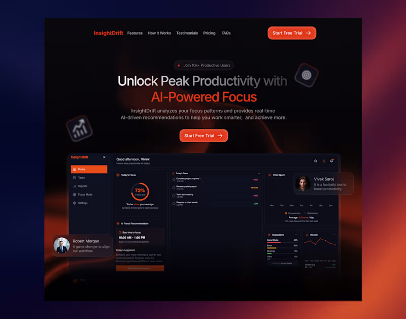 Cover image for InsightDrift Landing Page Design and Development