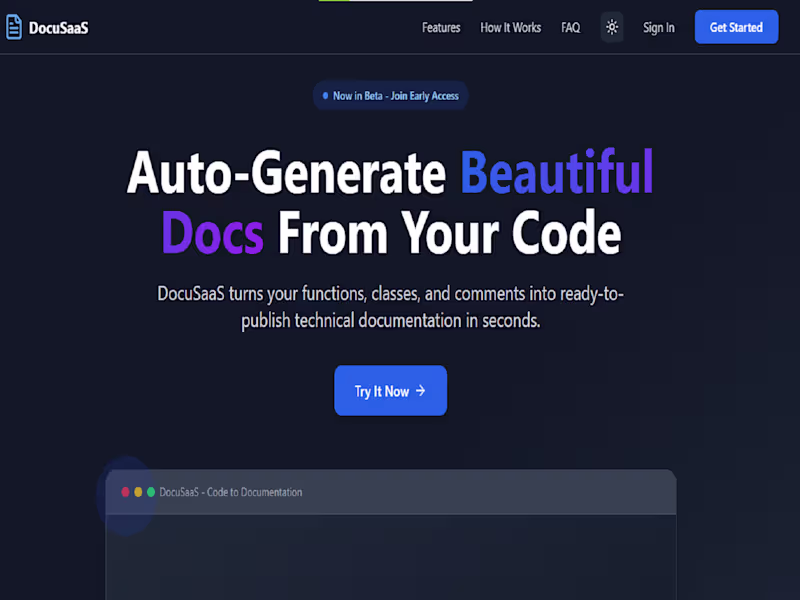 Cover image for DocuSaaS - Auto-Generate Beautiful Documentation from Code