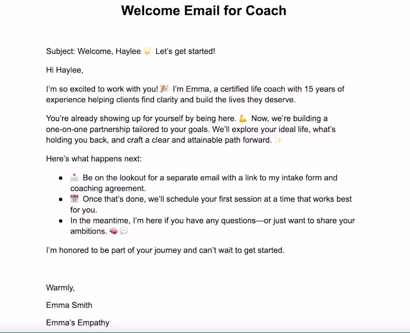 Cover image for Sample Welcome Email for a Coach