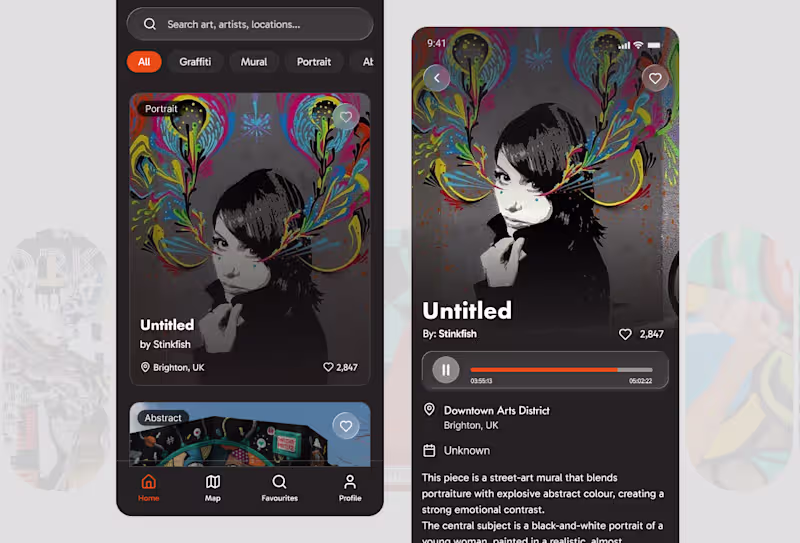 Cover image for Design exploration for street art discovery app. As a big mu...