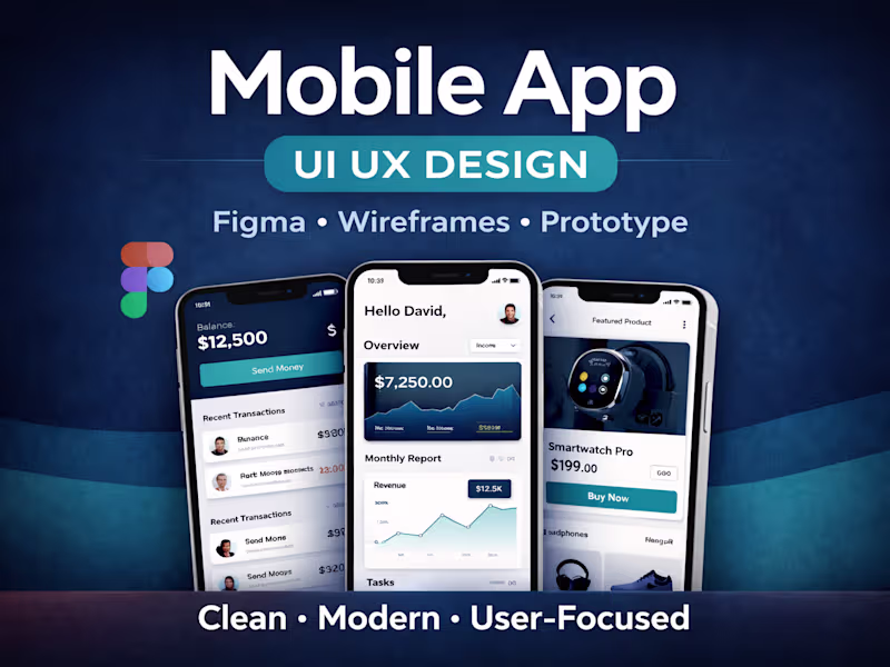 Cover image for I will design mobile app UI UX in figma wireframes and prototype