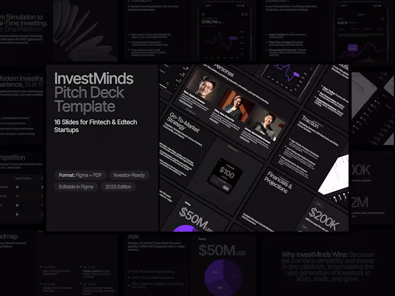 Cover image for InvestMinds Pitch Deck Template – Fintech & Education Startup