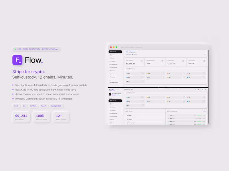 Cover image for Flow — Crypto Payment Infrastructure
Description:
Full-stack