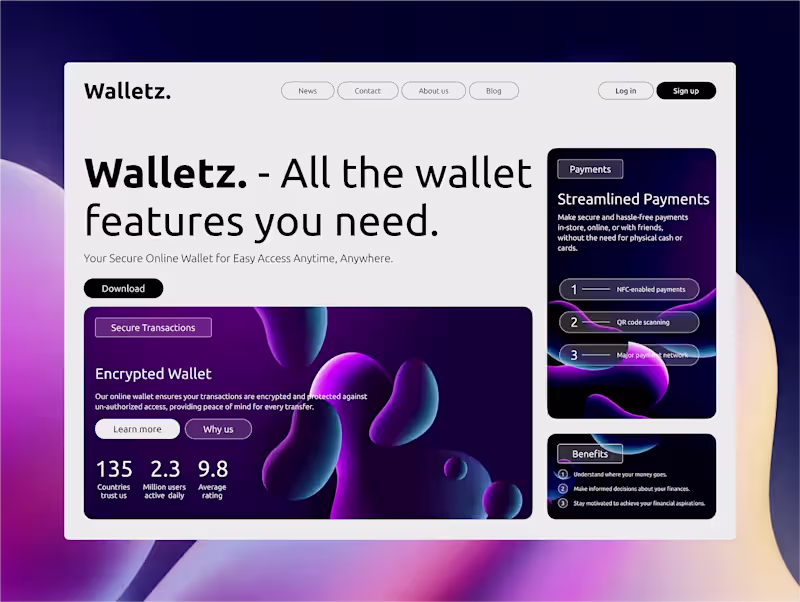Cover image for Walletz | Digital Wallet Landing Page Design