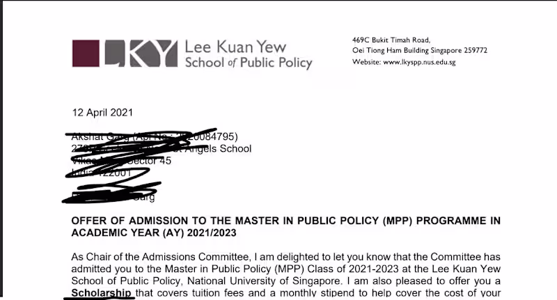 Cover image for NUS admit with scholarship